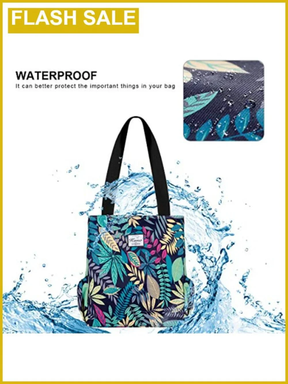 Waterproof Floral Tote Bag Lightweight Travel Shoulder Bag for Beach Gym Yoga